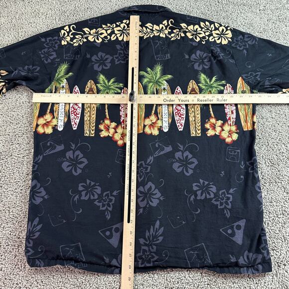 Paradise Blue Hawaiian Shirt Large Black Surf Boards Wrap Around Button Up - Picture 6 of 9
